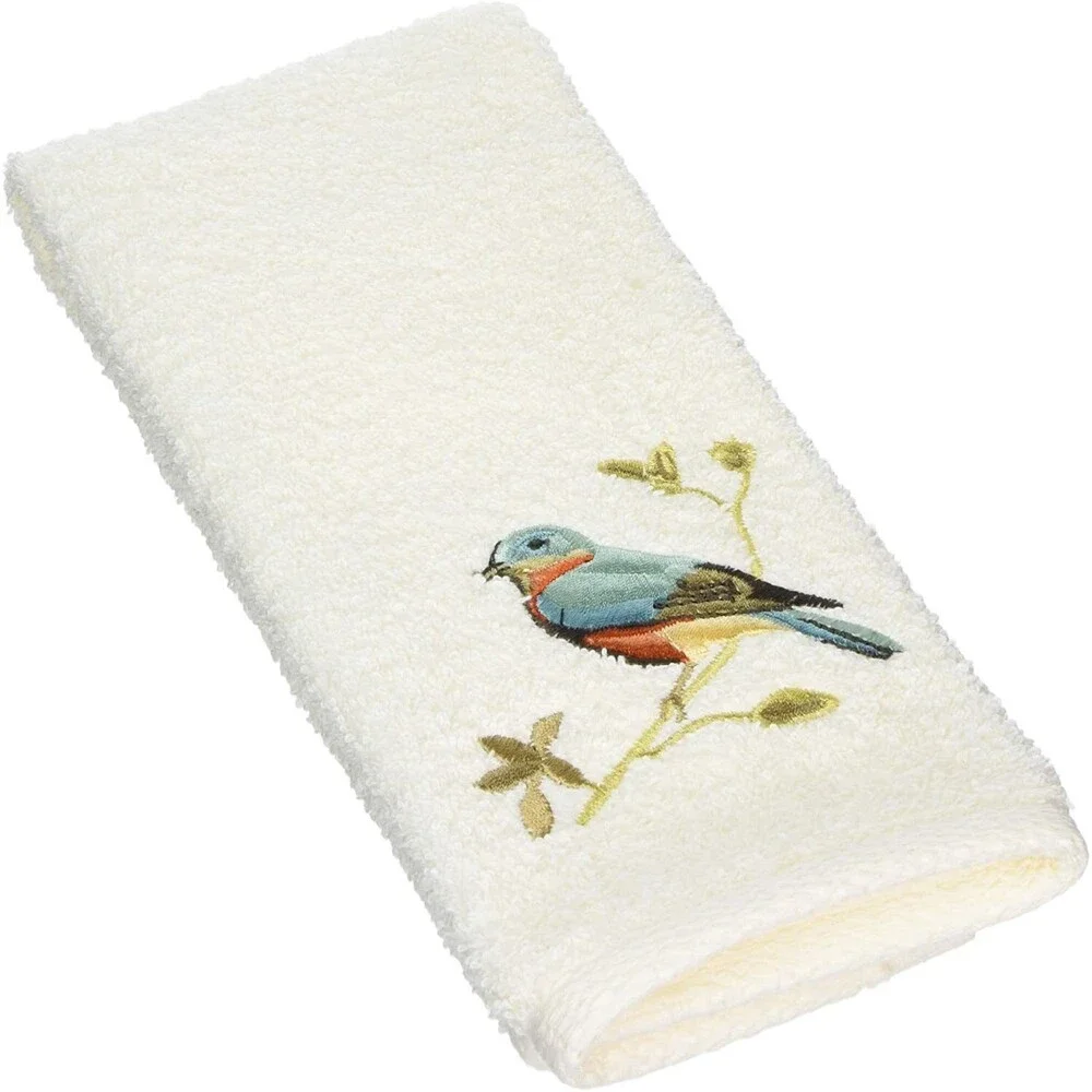 Avanti Premier Songbirds Ivory Fingertip Towels Embroidered Bathroom Set of 2